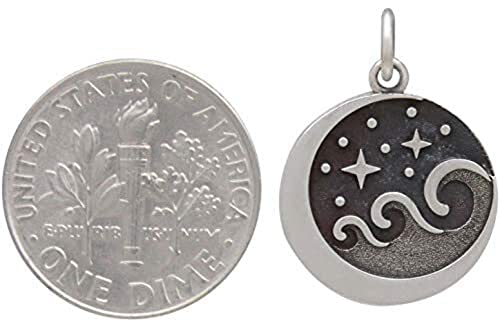 Sterling Silver Starry Night Ocean Waves Bracelet • Moonlight on The Sea • Stars Waves Moon Charm Bracelet • 6.5-7.25 Inch Adjustable Length • Handmade Jewelry Gift for Women/Girls4