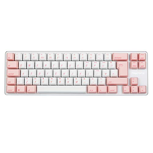 Qisan Wired Mechanical Gaming Keyboard PBT Keycaps 69 Keys Gateron Red Switch White Backlit UK QWERTY Layout Pink Keycaps Female Gaming Keyboard Maine 