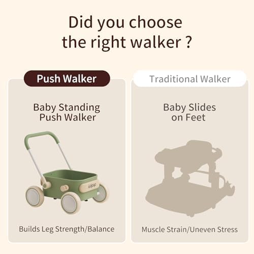 PULA Baby Push Walker with Wheels Toddler Wagon for First Learner Baby Toys 6-12 Months, 1 Year Old Birthday Gifts, Indoors and Outdoors (Green) - 3
