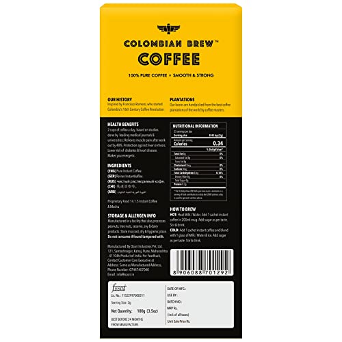 Image of COLOMBIAN BREW COFFEE Pure Instant Coffee Powder, Strong 100gram, Box