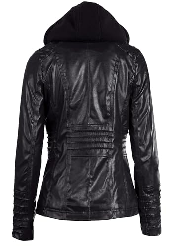 BOFETA Women Solid Color Long Sleeve Jackets Zipper Hooded Jacket Faux Leather Casual with Pockets Coat2