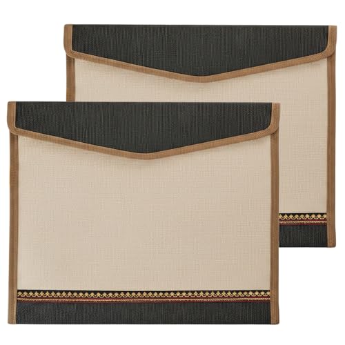 Image of Shuban Jute Document File Folder | Eco-Friendly A4 Size Envelope Folder with Velcro Closure | Multipurpose Certificate, Office, School & Travel Document Organizer (Style - 4 - Jute Folder- 2 Pcs)