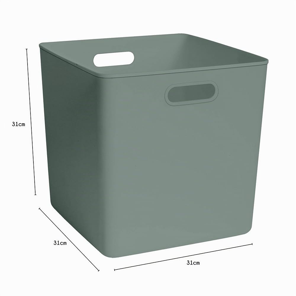 Box and beyond - Set mit 4 Aufbewahrungsboxen – 31 x 31 x 31 cm – Kunststoff in Salbeigrün – integrierte Griffe – einfache Aufbewahrung – robust – Waschküche, Schlafzimmer