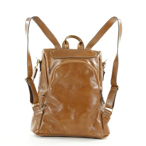 Mochila Feminina em Couro Legitimo Anti furto Notebook Escolar Viagem (Caramelo)