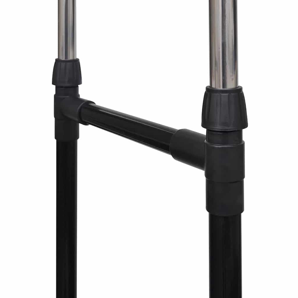 Verstellbarer Kleiderständer aus Edelstahl mit 4 Rollen, 2 ausziehbaren Kleiderstangen bis 150 cm, höhenverstellbar 108-170 cm, rollbar und klappbar