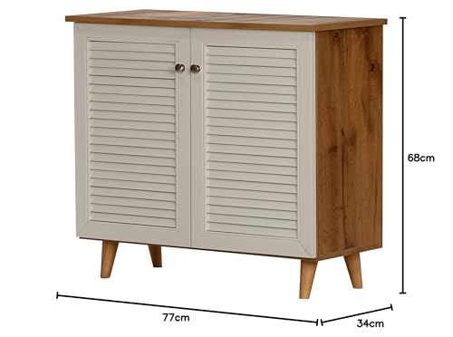 Image of DeckUp Plank Noordin 2-Door Engineered Wood Shoe Rack (Wotan Oak and White, Matte Finish)