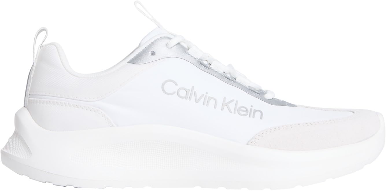 Calvin Klein Women's Light Eva Runner NYL-Sue HW0HW03149 Low Top, White (Bright White/Silver), 2.5