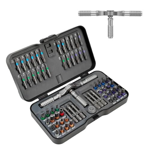 Juego de Destornilladores Magnéticos 66 en 1, Destornillador de Trinquete con Manija en T y Estuche de Almacenamiento, 62 piezas Puntas, para ordenadores, gafas, bicicletas y relojes