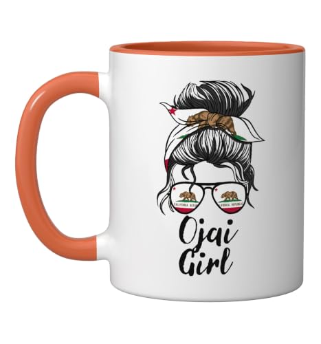 Ojai California Women Girl Ceramic Mug, Orange/White, 11oz
