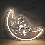 Britrio LED Moon Neon Light Sign, 15.75”x9.45” Warm White to The Moon and Back Neon Wall 3D Art...