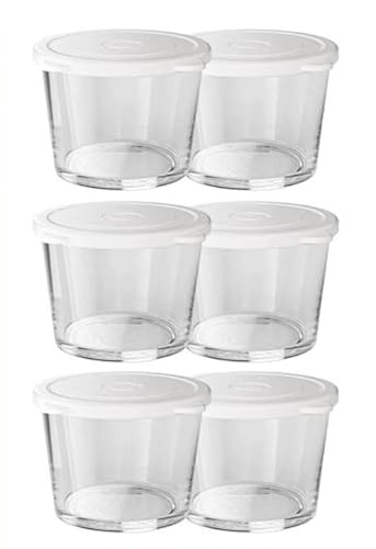 プリンカップ 耐熱ガラス ゼリーカップ 270ML 蓋付き サラダ 透明 電子レンジ オーブン対応 4/6個セット (6個,アイスランド白)