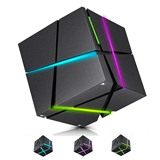 EtoBesy Bluetooth Speakers with Colorful LED Light, Mini Portable Wireless Cube Stereo Speaker Magic Music Player Hand Free Outdoor for iPhone Samsung MP3 MP4 Player Tablet Laptop Computer (Black)