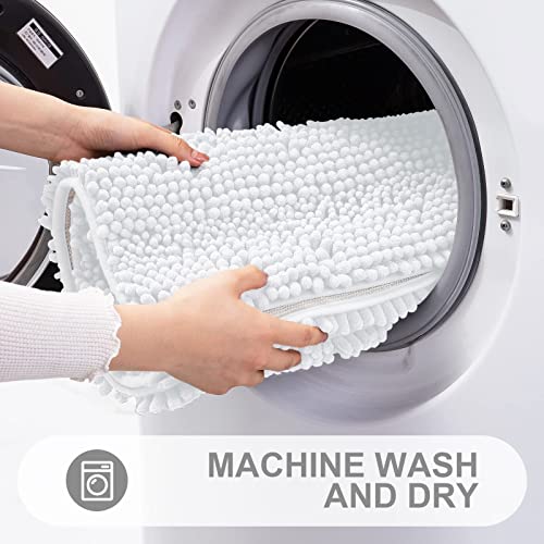 Grandaily Chenille Striped Bathroom Rug Mat, Extra Thick And Absorbent Bath Rugs, Non-Slip Soft Plush Shaggy Bath Carpet, Machine Wash Dry, Bath Mats For Tub, Shower And Bath Room, 16X24, White #TOP5