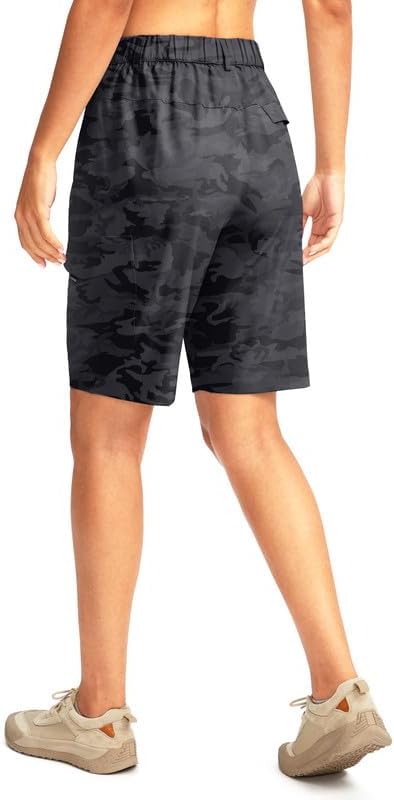 Women's 10" Hiking Golf Long Shorts with 5 Pockets Knee Length Lightweight Quick Dry Cargo Bermuda Shorts for Women - Image 2