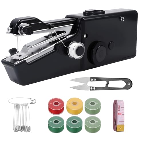 Mini Máquina de Coser Portátil, Máquina de Coser Eléctrica Portátil Negro, Eléctrica con Puntada Rápida y Velocidad Ajustable, Kit de Reparación de Ropa DIY para Hogar y Viaje con Accesorios