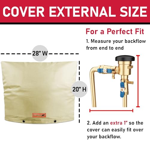 Image of Redford Supply Pro Outdoor Backflow Preventer Insulation Cover for Winter Pipe Freeze Protection, Multi-use Waterproof Pouch for Water Sprinkler Valve Box, Meter or Controller (28 inchW x 20 inchH, Beige)