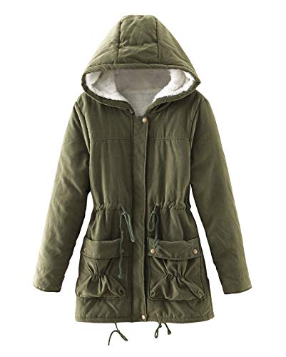 ACE SHOCK Women's Winter Coats Faux Fur Lined Hooded Quilted Jackets Fashion Winter Parka (Regular US Medium, Hooded Army-Green)