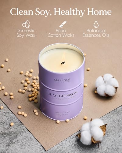 Image of M&SENSE Lilac Blossom Soy Candles for Home Scented, 21.2oz 120 Hour Long Burning Large Aromatherapy Candle for Stress Relief Meditation Yoga Relaxing SPA, Housewarming Gifts for Women