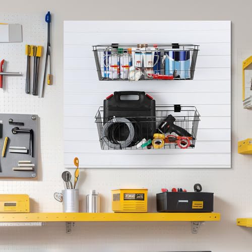 Coume SR-COUME-575689 2 Pcs Large Black Slatwall Basket 23.6 X 11.8 X 7.9 Inch Metal Slatwall Panel Hanging Wire Basket Multifunctional Mounted Hanging Slatwall Accessories thumb #5