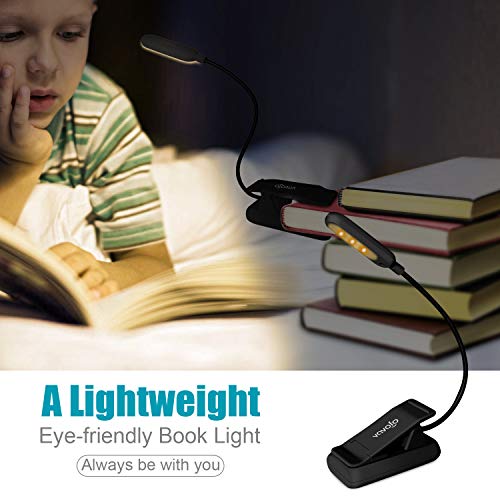 Image of VAVOFO Clip On Rechargeable Reading Light, 7 LEDs with 3 Colortemperature 9 Brightness Levels Book Lights for Reading in Bed with Power Indicator for Bookworms (2 Pack Black)