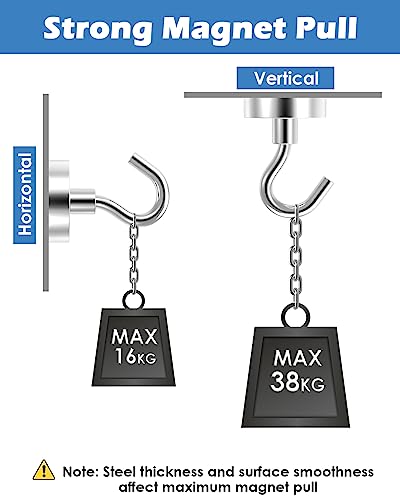 Lictin Magnethaken Haftkraft 38kg Neodym Magnet Hacken Magnethaken Extra Stark 6 Stücke