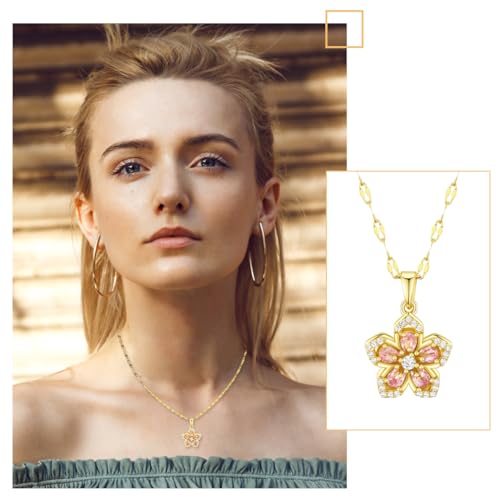 Image of Zibuyu Dainty Flower Chains for Women Stylish Rotatable Blossom Pendant | Necklace for Women, Stainless Steel Adjustable Golden Redbud Flower Choker Jewelry Gift