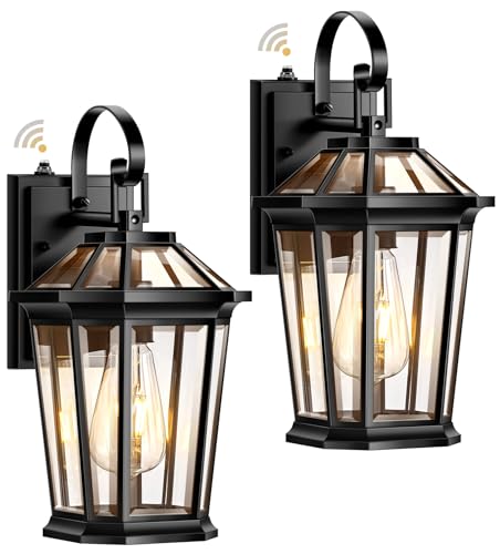 VIANIS Dusk to Dawn Outdoor Wall Lighting, Exterior Light Fixture Wall Mount for House Front Porch Light, Black Anti-Rust Aluminium Modern Outside Coach Lantern with Tempered Glass Shade for Garage by VIANIS - Image 2