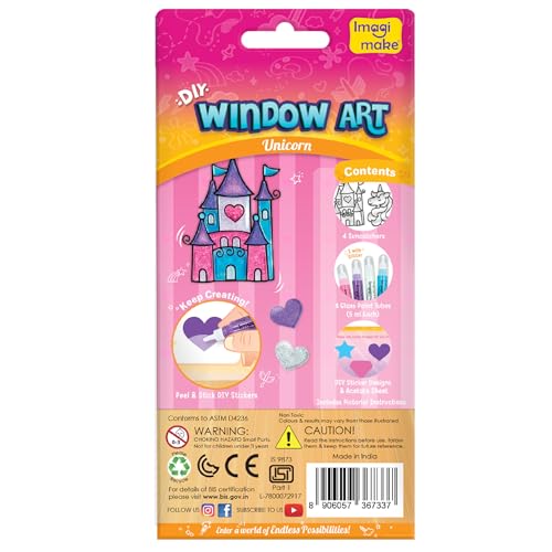 Image of Imagimake DIY Window Art Unicorn | Glass Painting Kit | Art & Craft Kit for Girls | Perfect Birthday Return Gifts for Kids Ages 5,6,7,8,9,10, Multicolour