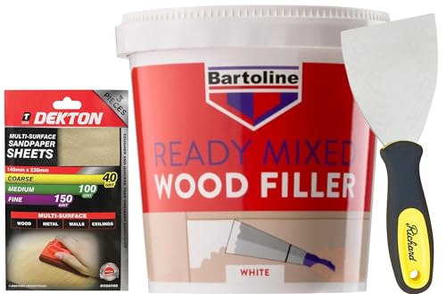 Wood Filler White Ready Mixed 500g + 3 Filling Knife & Sandpaper Interior & Exterior Wood Putty for Cracks Holes & Gaps | Fast-Drying Weather-Resistant & Paintable White Wood Repairs