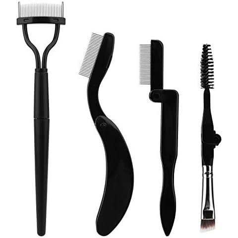 Akwox 4 Packs Folding Eyebrow Comb Eyelash Separator, Stainless Steel Teeth Eyelash Curler Comb Eyebrow Eyelash Grooming Brush for Making Up Supplies Cover