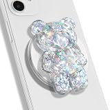 On The Grip Magnetic 3D Gummy Bear Style Expandable Collapsible Mobile Phone Grip Stand Holder for Smartphone Tablet Cell Phone Accessory (Silver Glitter)