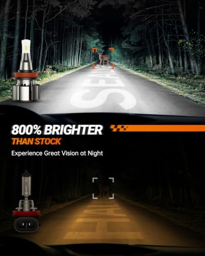 Image of SEALIGHT 9005 H11 LED Bulbs, L2 HB3 H8 H9 24,000LM Super Brightness 6000K Cool White Fog Bulbs, IP68 Waterproof, Plug and Play, 15000RPM Turbo Fan, 60000Hrs Lifespan, 1:1 Size, Pack of 2