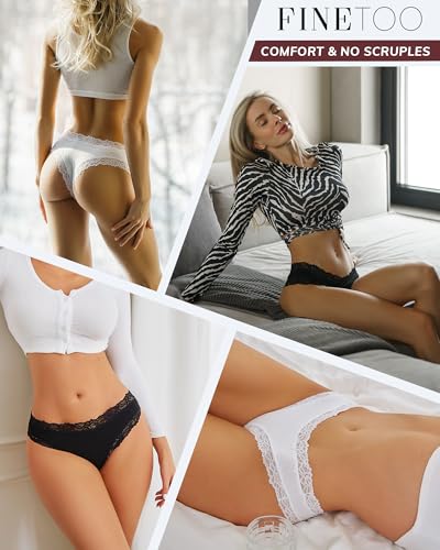 Image of FINETOO Cotton Underwear for Women Sexy Panties Lace Hipster Low Rise Breathable Womens Cheeky 6 Pack S-XL
