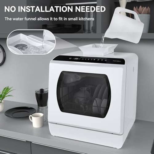 Hermitlux Countertop Dishwasher, 5 Washing Programs Portable Dishwasher With 5-Liter Built-in Water Tank For Glass Door - 3