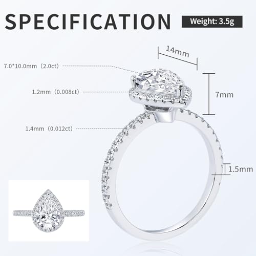 2CT Vintage Halo Moissanite Engagement Ring for Women D Color VVS1 Pear Shaped Wedding Rings Sterling Silver Promise Anniversary Ring3