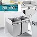uyoyous 40 Liter/10.6 Gallon Dual Slide Out Pull Out Trash Can, Under Cabinet Waste Bin with Lid, Garbage Recycling Container for Kitchen, 20L+20L Dual Compartments, Grey