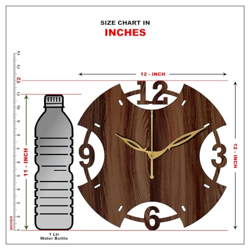 Image of SKYVILLA 12 Inch Wooden MDF Brown Analog Wall Clock with English Numerals | Silent Quartz Movement | Lightweight Without Glass Design for Home Living.
