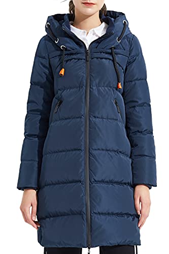 Orolay Damen Verdickte Lange Daunenjacke Damen Kapuzenmantel Marine XS