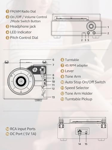 Image of 7-in-1 Vinyl Record Player with Built-in Speakers Bluetooth in & Out Belt Drive 3-Speed Turntables for Vinyl Records Support AM /FM Radio, Pitch Control & RCA Line Out & Auto Stop, Walnut