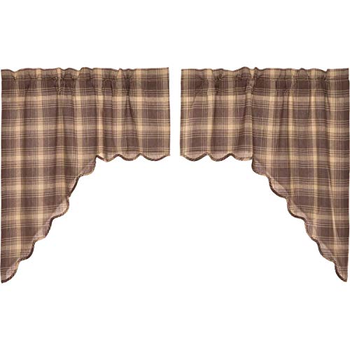 VHC-Brands-Woodland-Brown-Rustic-Kitchen-Curtains-Dawson-Star-Rod-Pocket-Cotton-Hanging-Loops-Plaid-Swag-Pair VHC Brands Woodland Brown Rustic Kitchen Curtains Dawson Star Rod Pocket Cotton Hanging Loops Plaid Swag Pair