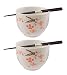 Happy Sales HSBS-CBWP2, Perfect 2 pc White and Pink Blossom Ramen Udon Noodle Soup Rice Cereal Bowls w/ Chopsticks