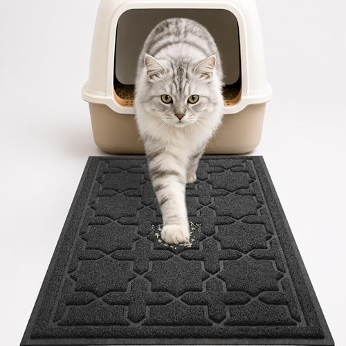 Yimobra Cat Litter Mat, Easy Clean Trapping PVC Mat with Waterproof Backing and Non Slip Bottom, Scatter Control Pad for Litter Box, 24"x20", Black