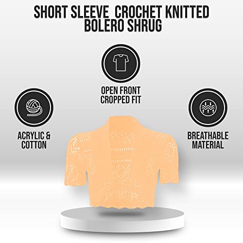 Gal Moda | Little Girl Short Sleeve Cardigan Shrugs in Knitted Pointelle | Cardigan Sweater Elegant Shrugs for Kids Peach2