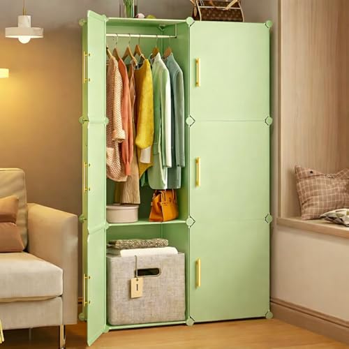 Image of LUHI Plastic Wardrobe for Kids Clothes - Easy to Use Anti-Skid & Non-Slip Effective Professional, Plastic Cupboard for Kids, Foldable Almirah, Collapsible Wardrobe (Green U3, 6-Shelf-6-Door)