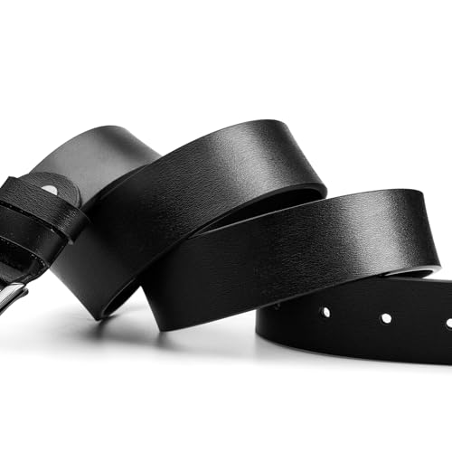 Image of maikun Mens Black Leather Belt, Casual Dress Belts For Men, Classic Design Pin Buckle