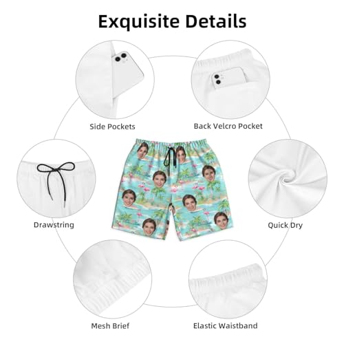 Custom Face Mens Swim Trunks, Personalized Beach Board Shorts with Face for Men, Customized Quick Dry Swim Shorts3