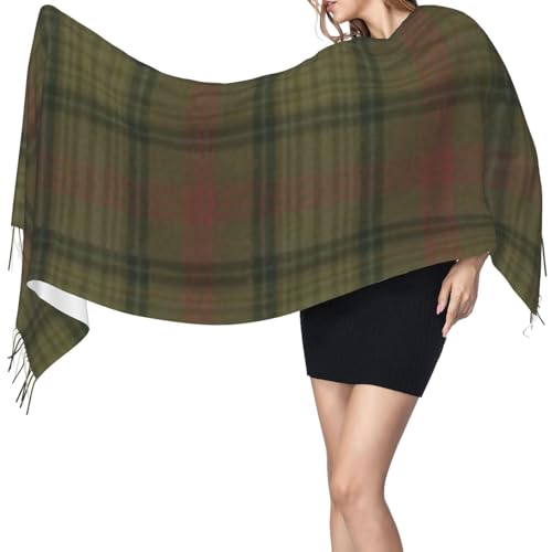 Ross Hunting Weathered Clan Scottish Tartan Women's Winter Scarf - Extra long 71 inch plaid cashmere soft fringe scarf, lightweight and warm, suitable for all seasons3