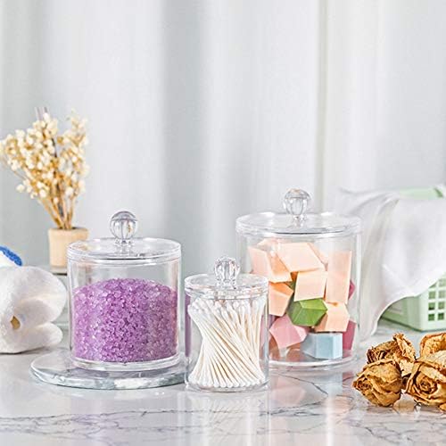 1 Set of 3 Attached Clear Acrylic Plastic Countertop Jars with Lids | Beauty Bathroom Organiser Jars Containers for Cosmetics, Pad, Cotton Bud Storage, Small Makeup Products and Samples Organizer