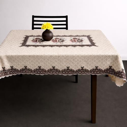 Image of Homerz Premium 6 Seater dinnig Table Heritage Series Velvety Table Cover, Vibrant Royal Designs with Border Cutwork (Persian, 54x78 inch- 6 Seater Dining Table)