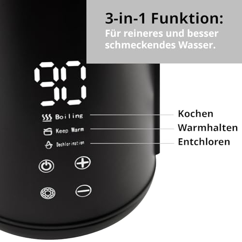 EUREL GV74 Wasserkocher, 1,6L Edelstahl, Schwarz – Bild 3